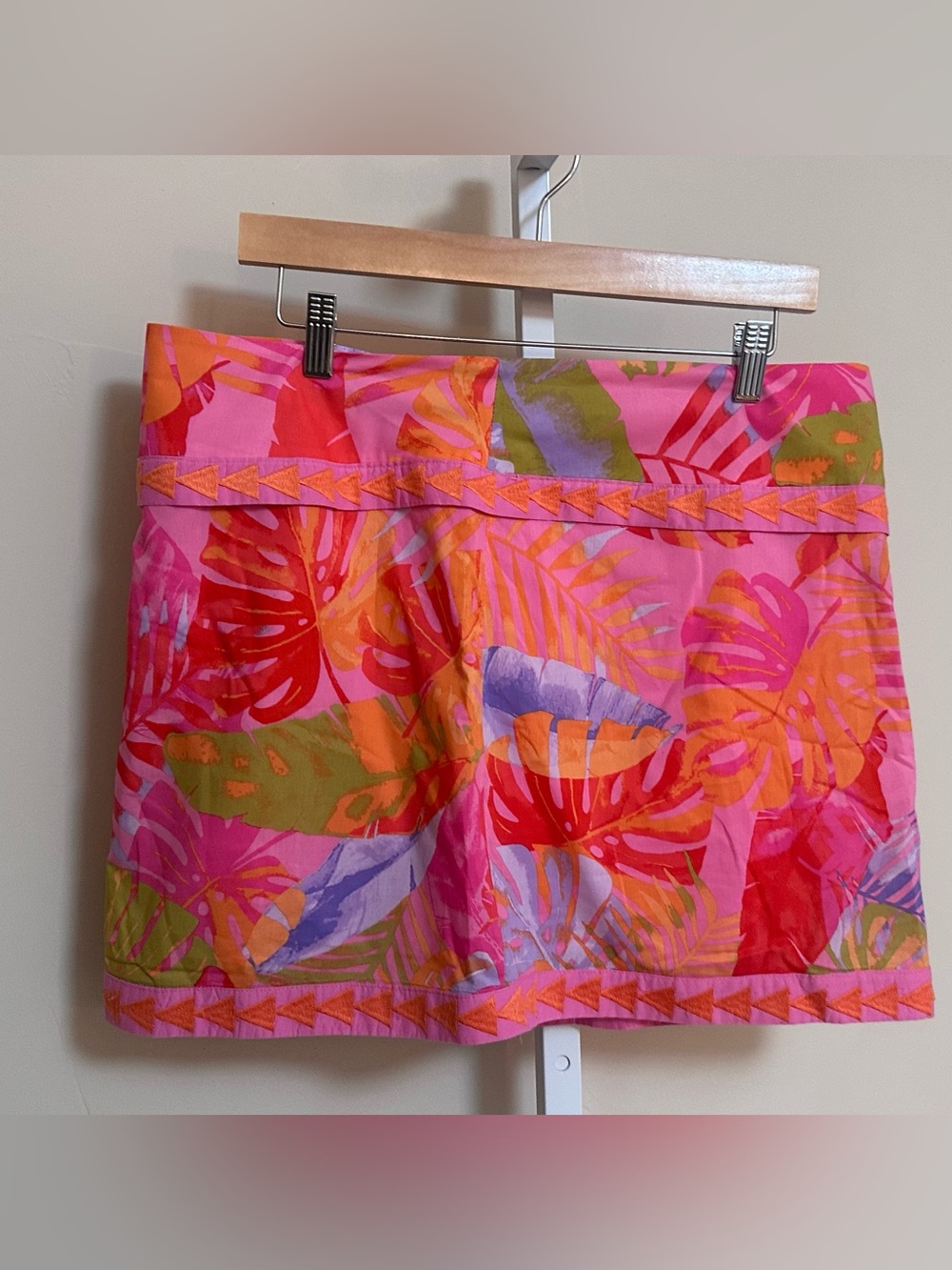 J.Marie XL Tropical Floral Embroidered Mini Skort Pink Orange Resort - Picture 2 of 5